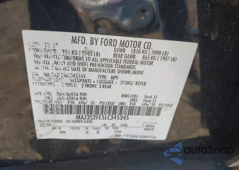 2020 Ford Ecosport S из США, поврежденный, VIN MAJ3S2FE5LC345345